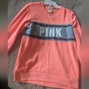 PINK VS VICTORIAS SECRET Neon Coral Orange PINK Stripe Crewneck